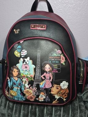 Nicole Lee black backpack with Paris Theme
